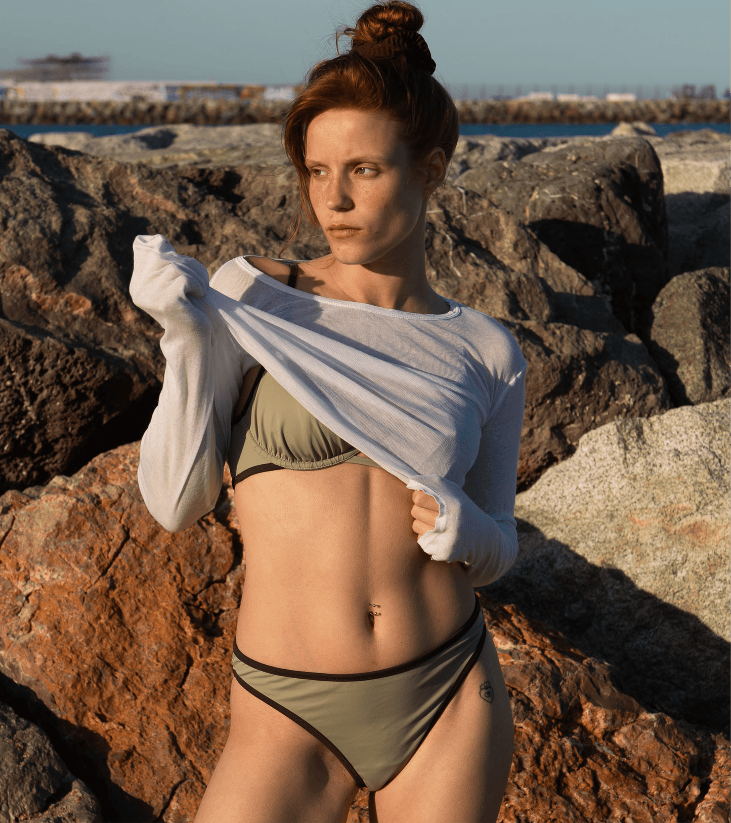 Perioden-Bademode - Brazilian - Unterteil - Olivgrün